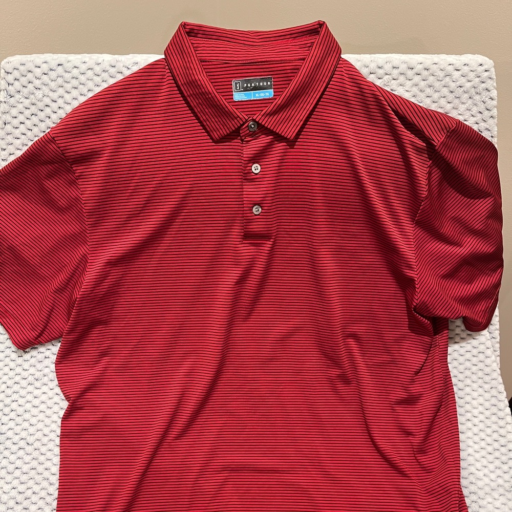 PGA Tour Red Striped Men's Golf Shirt - Size XL